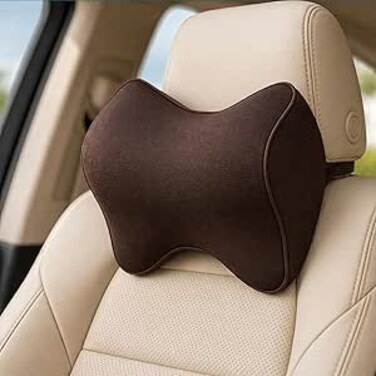 AUTO FAMILY Neck Support Pillow Memory Foam, Ergonomic Headrest Cushion for Car and Office Use, Cervical Spine Pillow, Neck Pain Relief Cushion for Driving, Breathable Travel Pillow (Coffee)