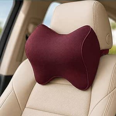AUTO FAMILY Neck Support Pillow Memory Foam, Ergonomic Headrest Cushion for Car and Office Use, Cervical Spine Pillow, Neck Pain Relief Cushion for Driving, Breathable Travel Pillow (Wine Red)