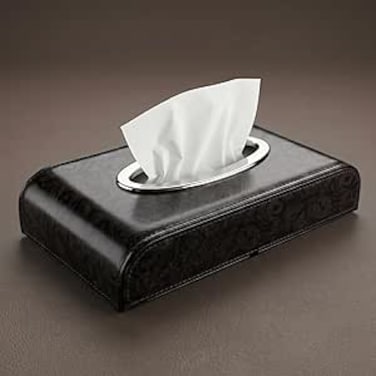 AUTO FAMILY PU Leather Tissue Box Holder with Wood Grain Texture, Luxury Auto Interior Organizer, Rectangular Napkin Dispenser with Anti-Slip Base for Dashboard, Office &amp; Home (Black)