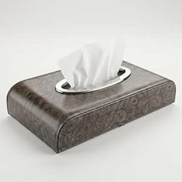 AUTO FAMILY PU Leather Tissue Box Holder with Wood Grain Texture, Luxury Auto Interior Organizer, Rectangular Napkin Dispenser with Anti-Slip Base for Dashboard, Office &amp; Home (Grey)