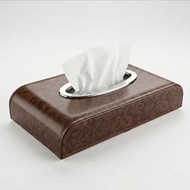 AUTO FAMILY PU Leather Tissue Box Holder with Wood Grain Texture, Luxury Auto Interior Organizer, Rectangular Napkin Dispenser with Anti-Slip Base for Dashboard, Office &amp; Home (Coffee)
