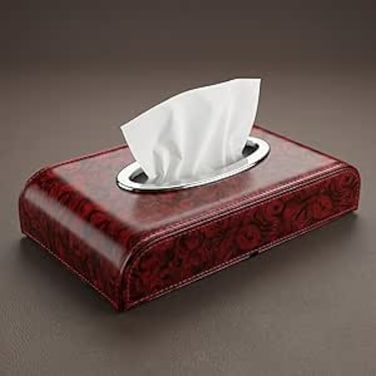 AUTO FAMILY PU Leather Tissue Box Holder with Wood Grain Texture, Luxury Auto Interior Organizer, Rectangular Napkin Dispenser with Anti-Slip Base for Dashboard, Office &amp; Home (Red)