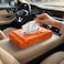 AUTO FAMILY PU Leather Tissue Box Holder with Wood Grain Texture, Luxury Auto Interior Organizer, Rectangular Napkin Dispenser with Anti-Slip Base for Dashboard, Office &amp; Home (Orange)