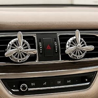 AUTO FAMILY Luxury Car Air Vent Diffuser Clip Set of 2 &ndash; Turbine Propeller Aromatherapy Freshener   Premium Metal Auto Air Freshener Vent Clip   Stylish Interior Car Fragrance Accessory (Silver)
