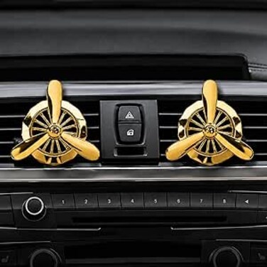 AUTO FAMILY Luxury Car Air Vent Diffuser Clip Set of 2 &ndash; Turbine Propeller Aromatherapy Freshener   Premium Metal Auto Air Freshener Vent Clip   Stylish Interior Car Fragrance Accessory (Gold)