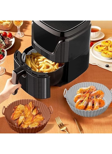 JBMS XND-A001 (3 PCS/SET) 8 inch round Reusable air fryer silicone basket liner, silicone air fryer pot with handle, air fryer silicone baking tray BPA-FREE