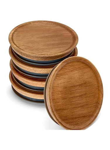 Lxeqiony Wooden cup cap, household glass bottle cap, vintage storage tank, wooden cap, simple wooden water cup cap（5pcs）