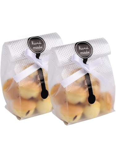 ECVV 100Pcs Bread Packaging Bags Translucent Plastic Bags Cellophane Pastry Treat Bags Valentine Gift Bags for Candies Cookies Chocolate with Stickers