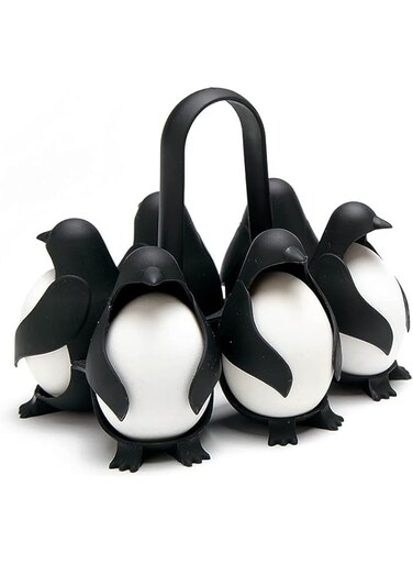 Egguins 3-in-1 Cook, Store and Serve Egg Holder, Penguin-Shaped Boiled Egg Cooker for Making Soft or Hard Boiled Eggs, Holds 6 Eggs for Easy Cooking and Fridge Storage