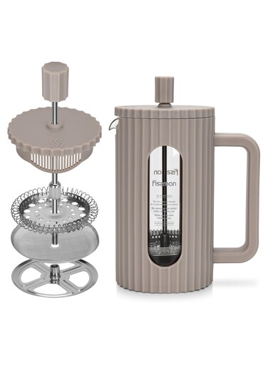 French Press Coffee and Tea Maker 600mL, Heat Resistant Thickened Borosilicate Glass Stainless Steel Coffee and Tea Press, Hot and Cold Brew Coffee French Press (Beige)