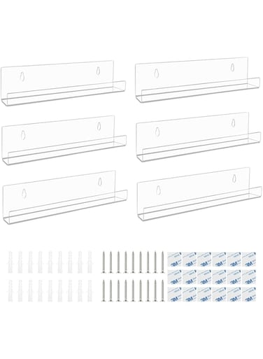 APACALI 6 PCS Vinyl Wall Mount, 7 Inch Clear Vinyl Wall Mounted Shelf, Acrylic Vinyl Record Display for LP Storage, Home Decoration