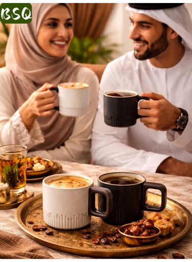 2pcs75ml mini espresso mugs (black and white) with ceramic wooden handles and gradient glaze, perfect for Turkish coffee, lattes, and cappuccinos. Japanese-style porcelain mini coffee mugs with wooden handles and small ceramic teacups.