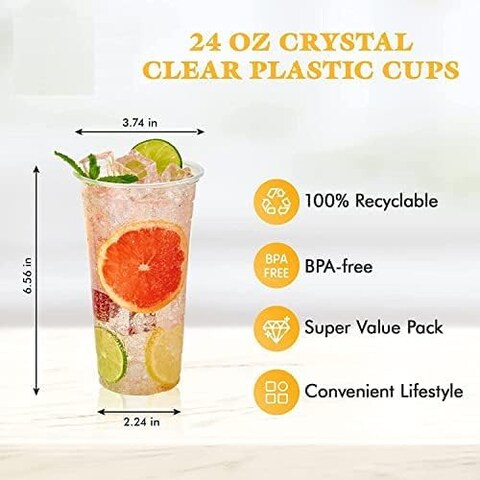 Vsell24&trade; 250PC Disposable Drinking Plastic Cup 24oz For Smoothie Coffee Water Juice Cups With Flat Lid Clear&hellip;