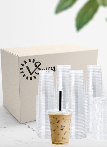 20oz Clear Disposable Plastic Juice Cups with Flat Lids-500pcs-Flat Lid