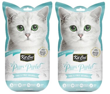 Pack of 2 Kit Cat Purr Puree Tuna &amp; Fiber (Hairball)