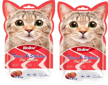 Pack of 2 Bioline Cat Treats - 5x15g[Flavor - Tuna &amp; Salmon]