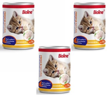 Pack of 3 Bioline Canned Cat Food 375g-[Flavor - Chicken]