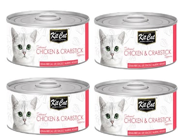 Pack of 4 Kit Cat Chicken And Crabstick Topper Cat Wet Food 80g