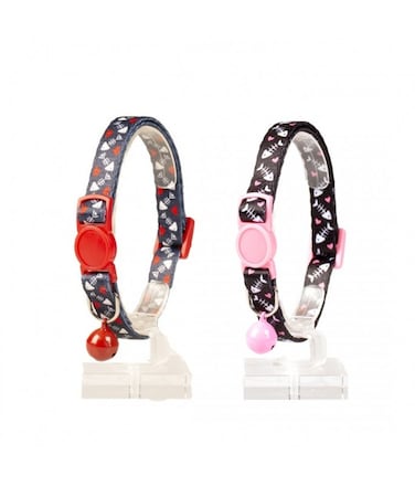 Pack of 2 Duvo Cat Collar Nylon Mixed Colors 20 - 30cm / 10mm[Texture - Fish bones 2]