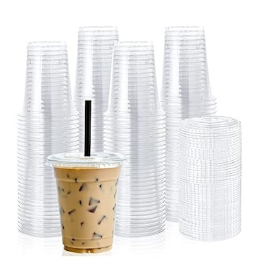 Vsell24&trade; 500PC Disposable Drinking Plastic Cup 12oz For Smoothie Coffee Water Juice Cups With Dome Lid Clear&hellip;