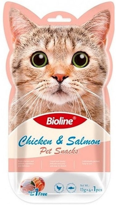 Bioline Cat Treats - 5x15g[Flavor - Chicken &amp; Salmon]