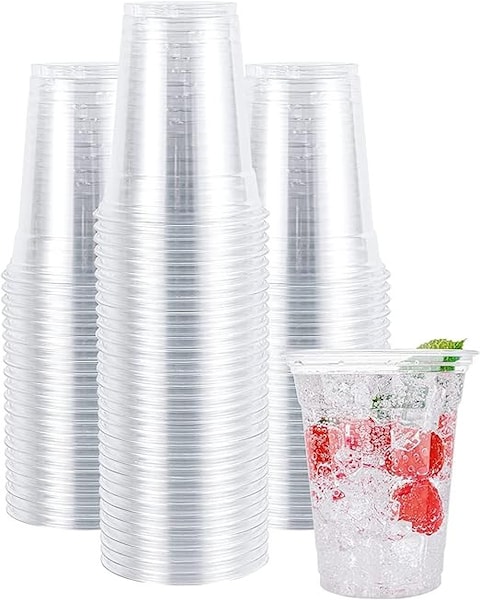 Vsell24&trade; 100PC Disposable Drinking Plastic Cup 18oz For Smoothie Coffee Water Juice Cups With Flat Lid Clear&hellip;