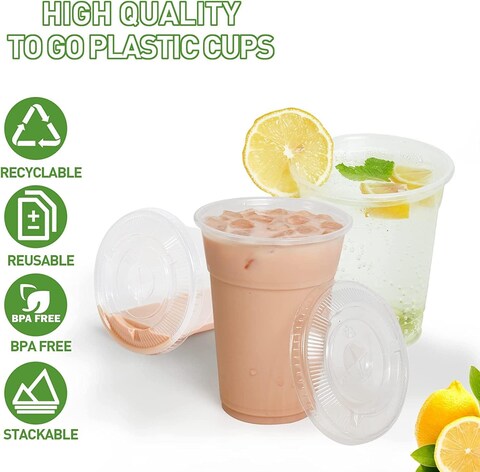 Vsell24&trade; 1000PC Disposable Drinking Plastic Cup 10oz For Smoothie Coffee Water Juice Cups With Flat Lid Clear&hellip;