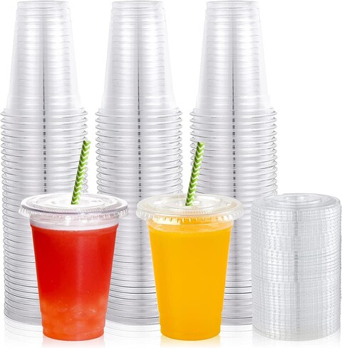 Vsell24&trade; 1000PC Disposable Drinking Plastic Cup 10oz For Smoothie Coffee Water Juice Cups With Flat Lid Clear&hellip;