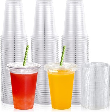 Vsell24&trade; 1000PC Disposable Drinking Plastic Cup 18oz For Smoothie Coffee Water Juice Cups With Flat Lid Clear&hellip;