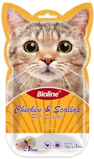 Bioline Cat Treats - 5x15g[Flavor - Chicken &amp; Scallop]