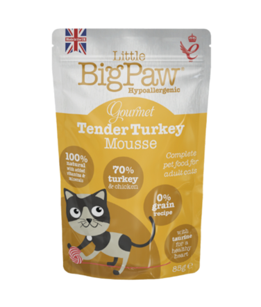 طعام القطط الرطب بنكهة موس الديك الرومي الطري من ليتل بيج باو 85 جرام