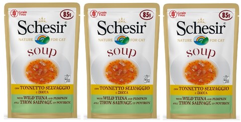 Pack of 3 Schesir Cat Wet Soup-With Wild Tuna and Pumpkin[Weight - 85g]