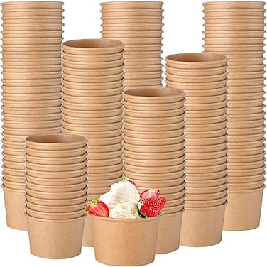 Vsell24 Paper Ice Cream Cups 4oz Disposable Brown Paper Dessert Bowls For Frozen Yogurt Soup (50)
