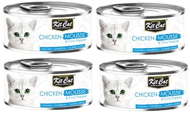 Pack of 4 Kit Cat Chicken Mousse with Tuna Topper 80g