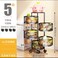 Vsell24, 5-Tier Metal Kitchen Rolling Storage Rack Organizer with Lockable Wheels, Round Design, Rotating Shelves, Black&hellip;