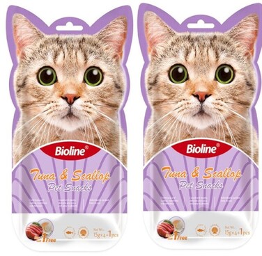 Pack of 2 Bioline Cat Treats - 5x15g[Flavor - Tuna &amp; Scallop]