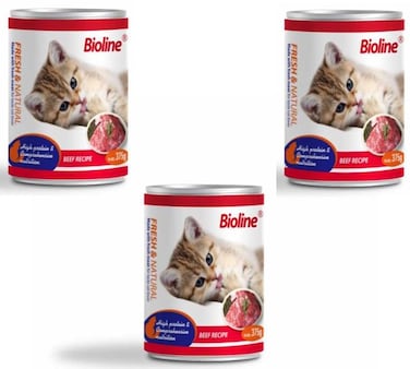 Pack of 3 Bioline Canned Cat Food 375g-[Flavor - Beef]