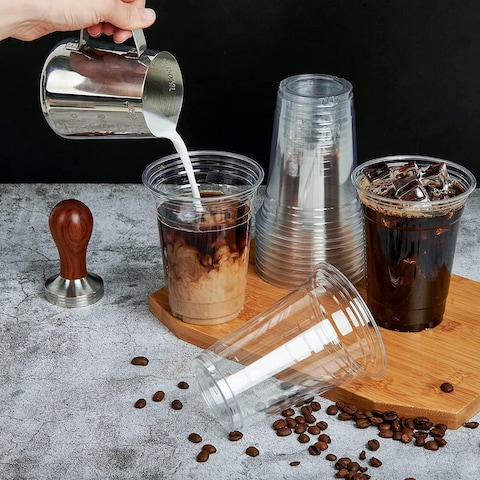 Vsell24&trade; 50PC Disposable Drinking Plastic Cup 18oz For Smoothie Coffee Water Juice Cups With Dome Lid Clear&hellip;