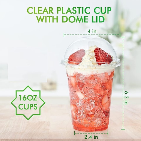 Vsell24&trade; 50PC Disposable Drinking Plastic Cup 18oz For Smoothie Coffee Water Juice Cups With Dome Lid Clear&hellip;