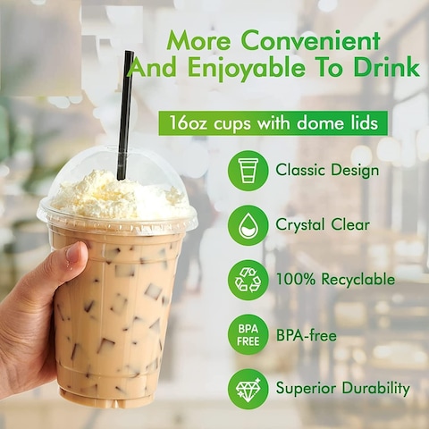 Vsell24&trade; 50PC Disposable Drinking Plastic Cup 18oz For Smoothie Coffee Water Juice Cups With Dome Lid Clear&hellip;