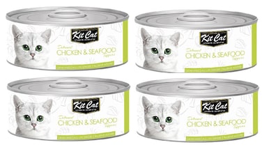 Pack of 4 Kit Cat Chicken And Seafood Topper Wet Food For Cats 80g