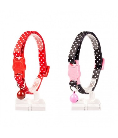 Pack of 2 Duvo Cat Collar Nylon Mixed Colors 20 - 30cm / 10mm[Texture - White Dots]
