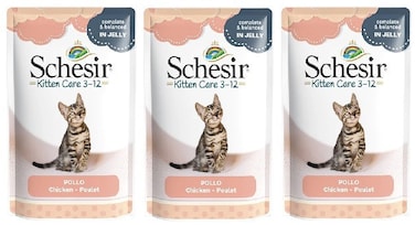 Pack of 3 Schesir Kitten Care 3-12 in Jelly Chicken Pouch 85g