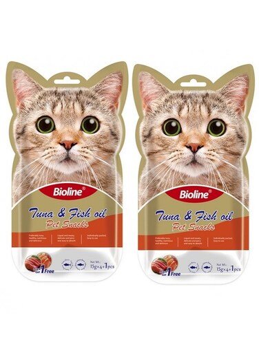 Pack of 2 Bioline Cat Treats - 5x15g[Flavor - Tuna &amp; Fish]