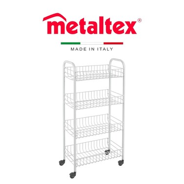 Metaltex White Pisa 4-Tier Rolling Cart &ndash; Durable &amp; Space-Saving Storage Solution