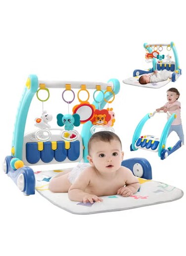 2 in 1 Baby Gym Play Mat &amp; Sit-to-Stand Learning Walker,Kick &amp;Play Piano Tummy Time Mat Toys with Mirror for Newborn Babies Toddlers Infants,Gift