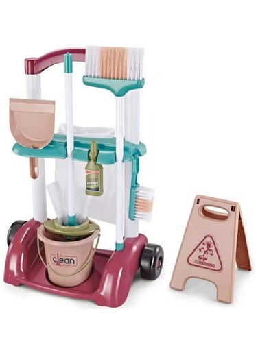 Baby Stroller Set, Full Set of Pretend Play Home Cleaning Tools for Boys and Girls, Vacuum Compartment, Squeegee, Shovel, Spray and More,Toddlers