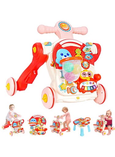Baby Walker Push Toy 5 in 1 Sit-to-Stand Learning Walker for Infant Boys Girls 6-12 Months, Pink