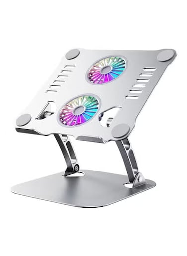 Laptop Holder with Cooling Fan ,Computer Stand, Ergonomic Quiet Fan Metal Mount Multi Angle Foldable ,Laptop Cooling Pad Aluminum for Notebook