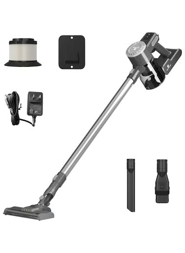 3 in 1 Lightweight Stick/Handheld Vacuum with Hair Crevice Brushes, LED Headlight, Hepa Filter, Wall Mountable, 0.4L Dust Cup, Grey &amp; Silver